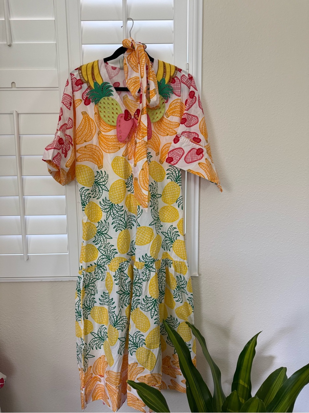Farm Rio off-white tropical fruits midi dress size M - Picture 2 of 6